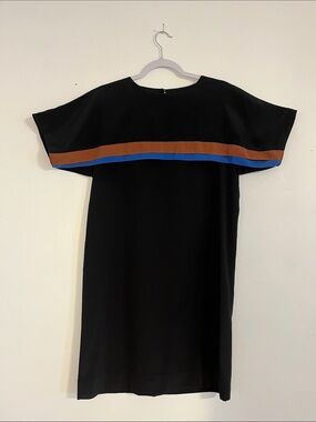 Black Shift Dress with Brown and Blue Accent